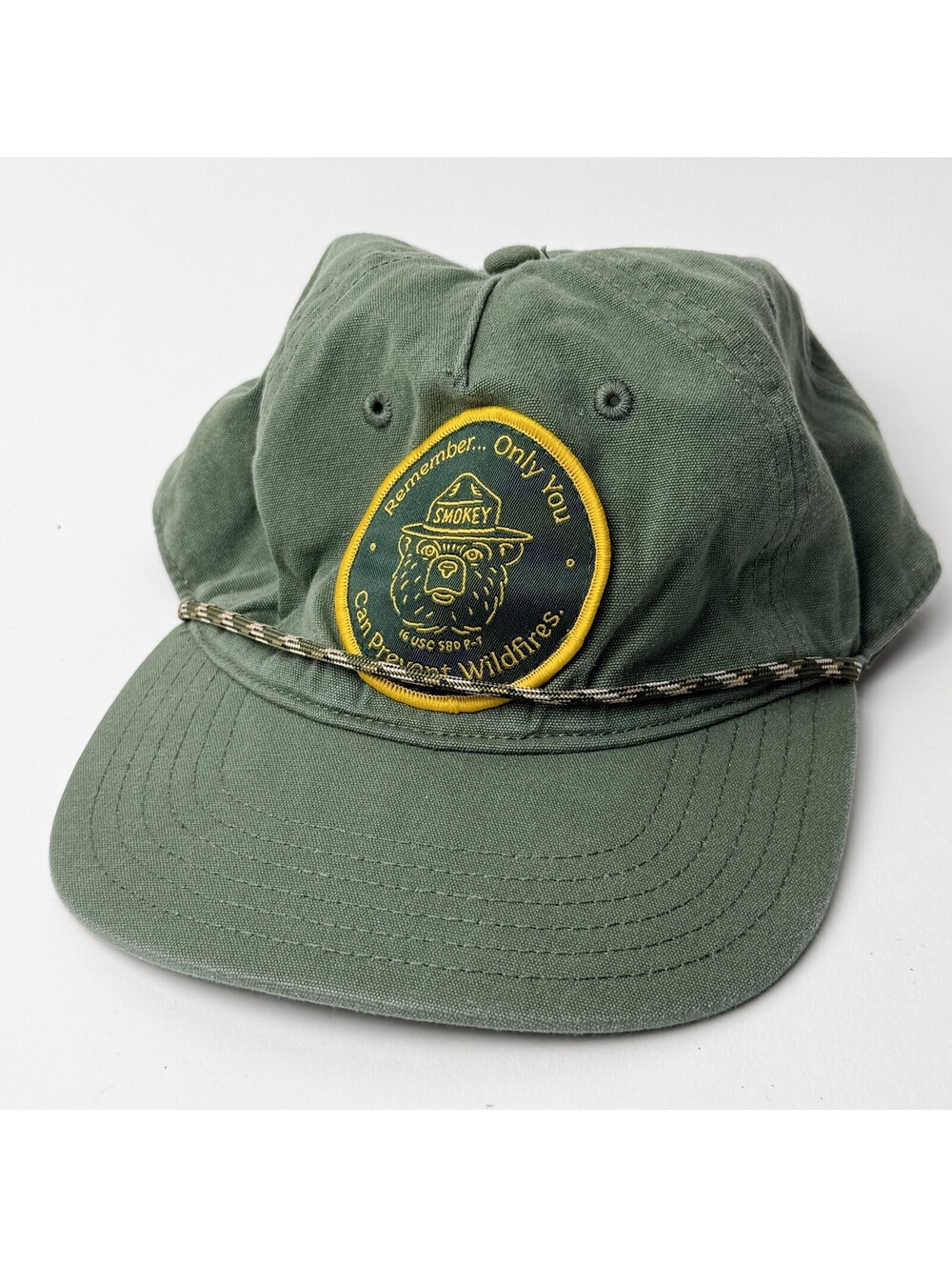 Mad Engine Smokey Bear Patch Cap Olive Green Cotton Strapback USFS Adult OS